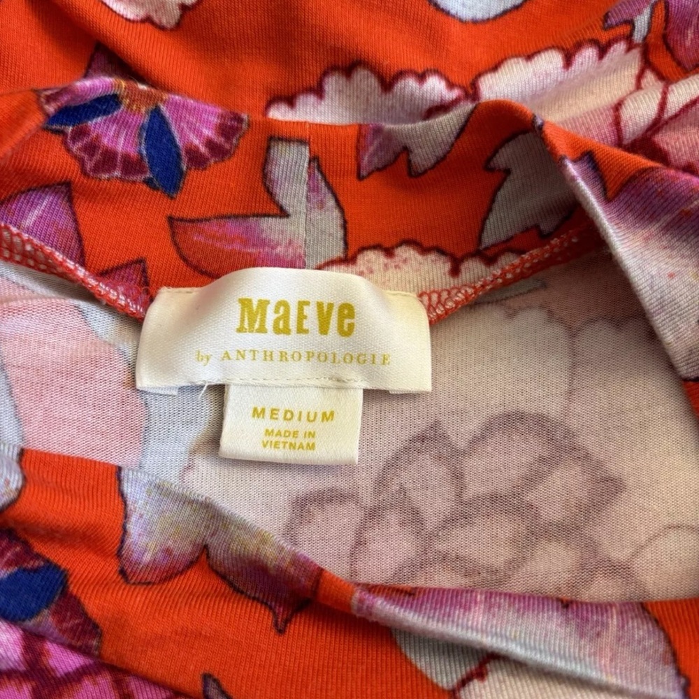 Anthropologie Maeve Cleary Dress Red Floral Mock Neck Knit Medium M Casual Work - Picture 5 of 5